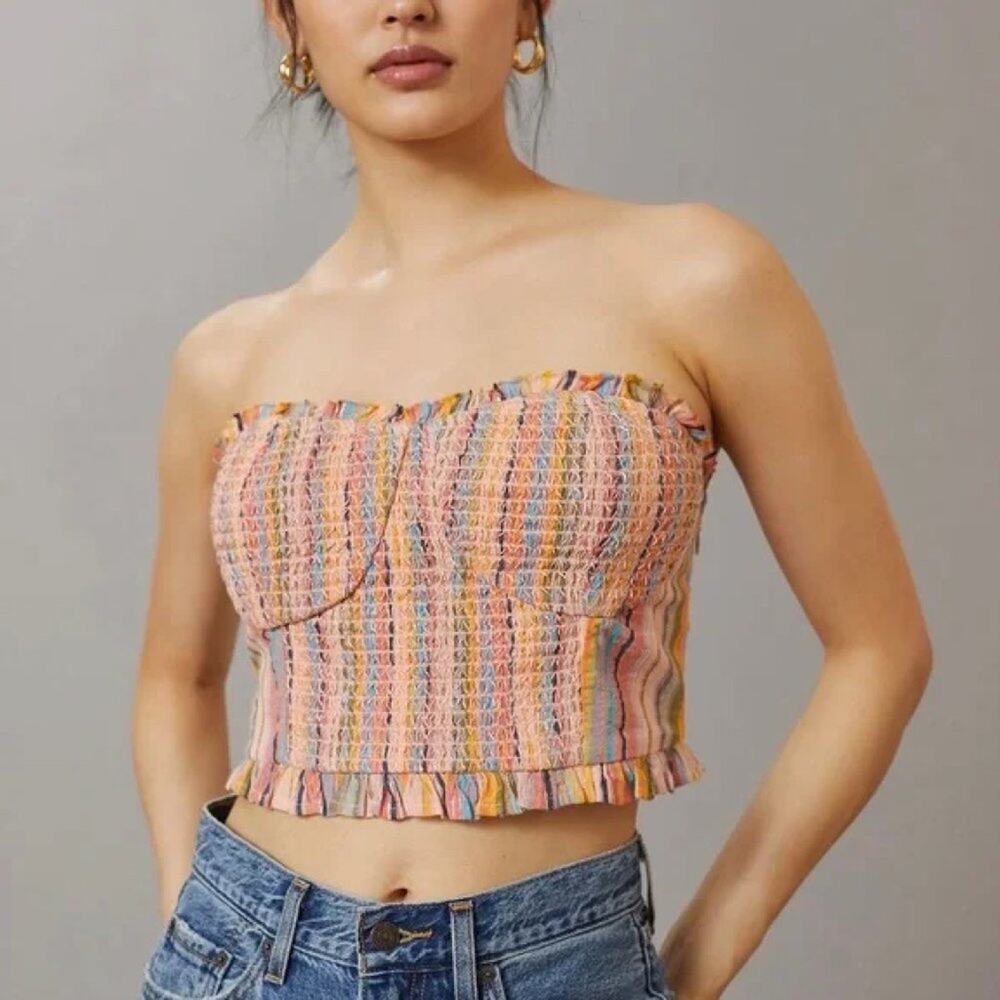 Anthropologie Pilcro Smocked Striped Strapless Top